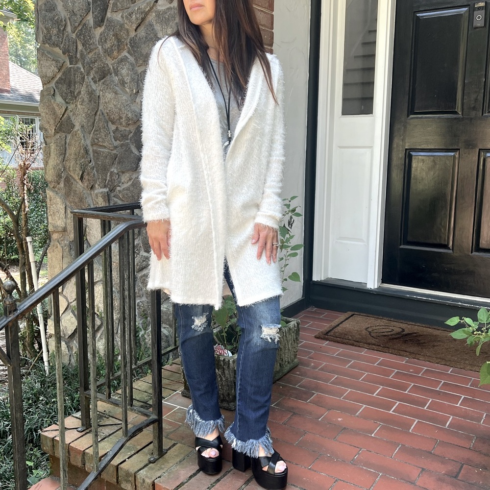 23 Boho Hooded Soft Furry Open Cardigan with pockets